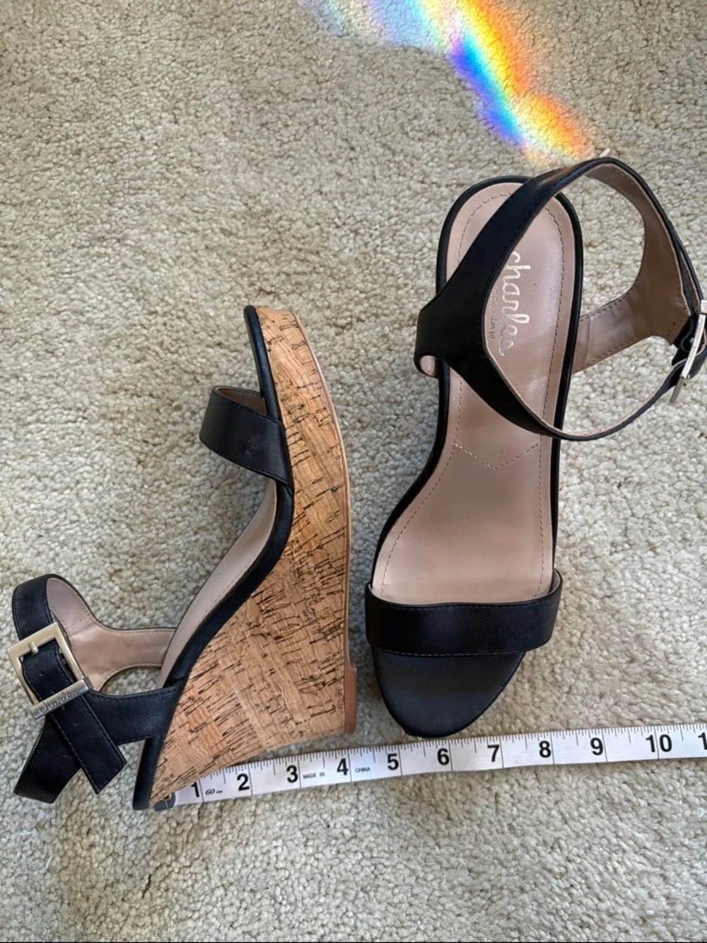Charles by Charles David Black Cork Wedge Sandals-Size 8.5